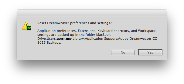 Dreamweaver reset preferences popup window