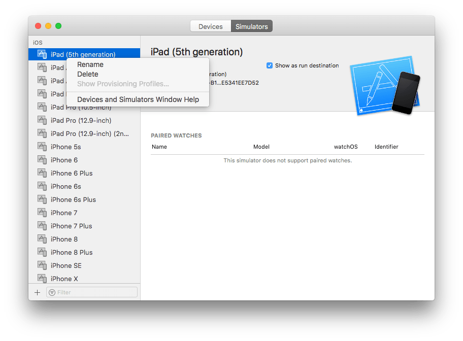 xcode delete simulator version